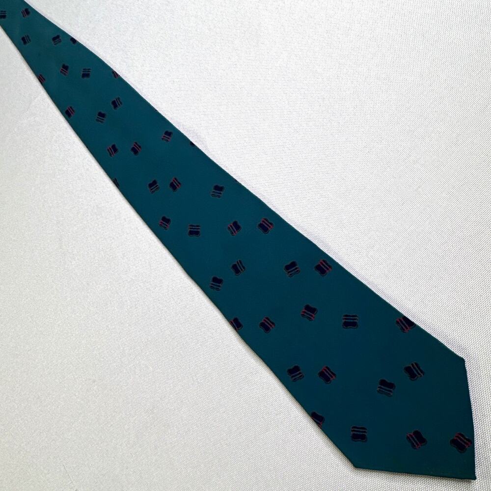 David Lawrence Men's Teal Silk Geometric Tie Hand Made in Italy